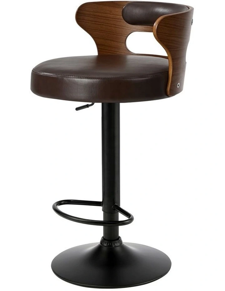 Oikiture 4x Bar Stools Kitchen Gas Lift Swivel Chairs Stool Wooden Leather Brown image 2