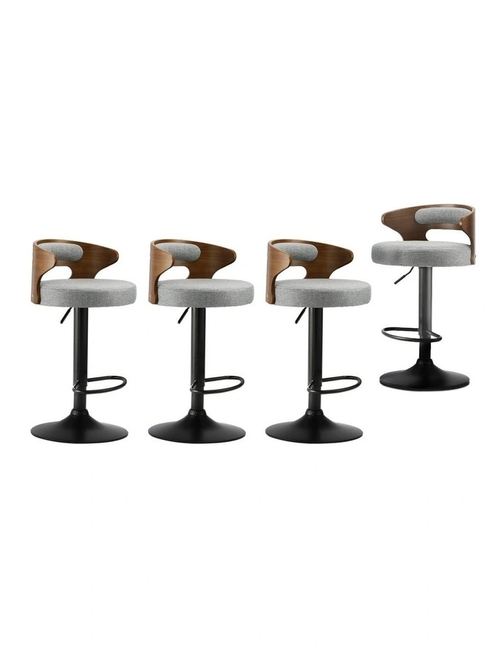 Oikiture Set of 4 Bar Stools Kitchen Gas Lift Swivel Chairs Stool Barstool Grey image 1