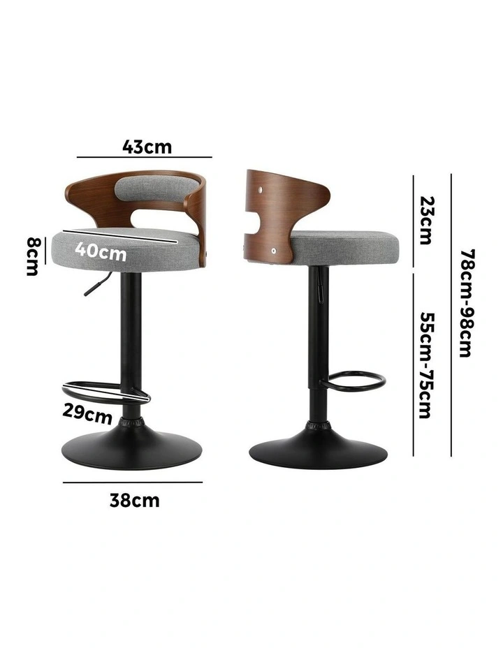 Oikiture Set of 4 Bar Stools Kitchen Gas Lift Swivel Chairs Stool Barstool Grey image 3