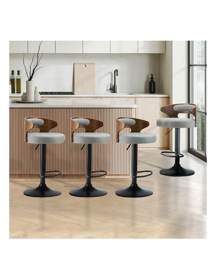 Oikiture Set of 4 Bar Stools Kitchen Gas Lift Swivel Chairs Stool Barstool Grey image 4