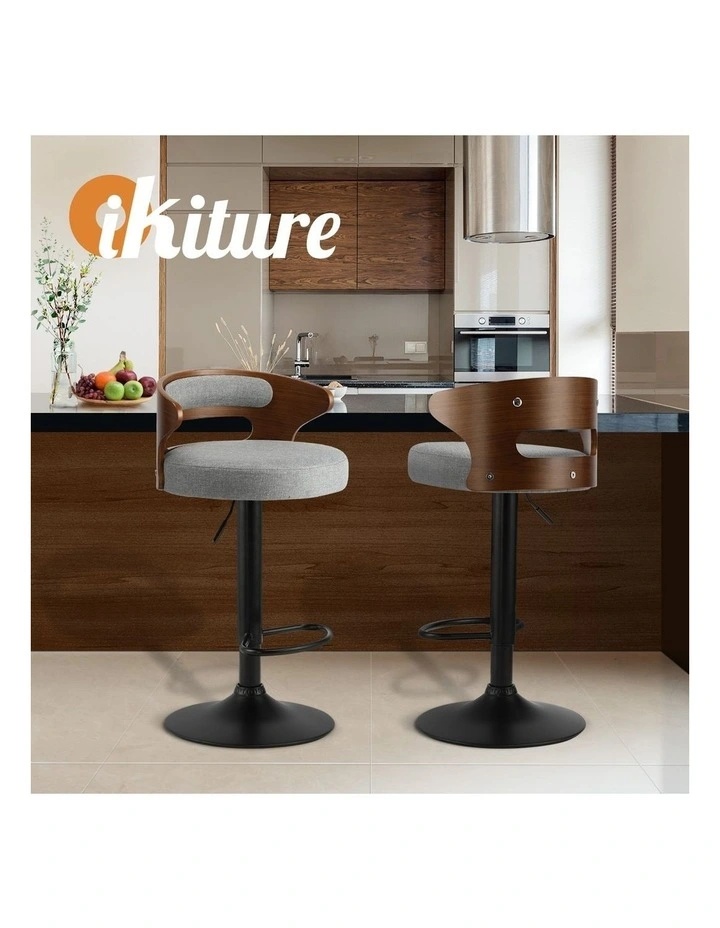 Oikiture Set of 4 Bar Stools Kitchen Gas Lift Swivel Chairs Stool Barstool Grey image 7