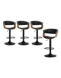 Oikiture 4x Bar Stools Gas Lift Counter Stool Armrest Leather Black