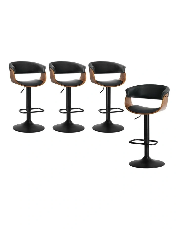 Oikiture 4x Bar Stools Gas Lift Counter Stool Armrest Leather Black image 1