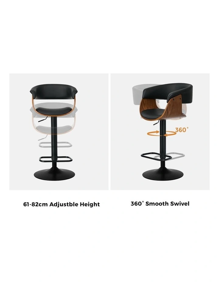 Oikiture 4x Bar Stools Gas Lift Counter Stool Armrest Leather Black image 6