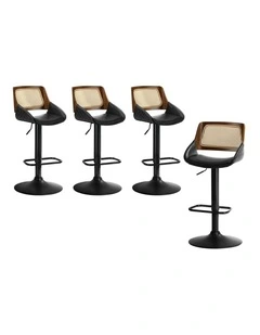 Oikiture 4x Bar Stools Kitchen Dining Chairs Gas Lift Stool Rattan Leather Black