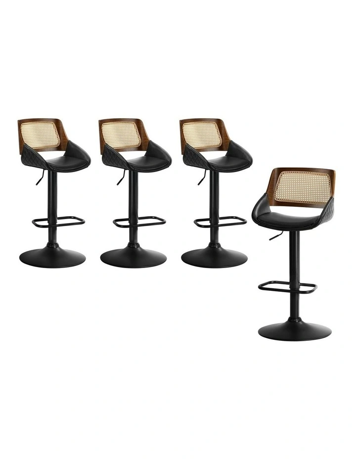 Oikiture 4x Bar Stools Kitchen Dining Chairs Gas Lift Stool Rattan Leather Black image 1