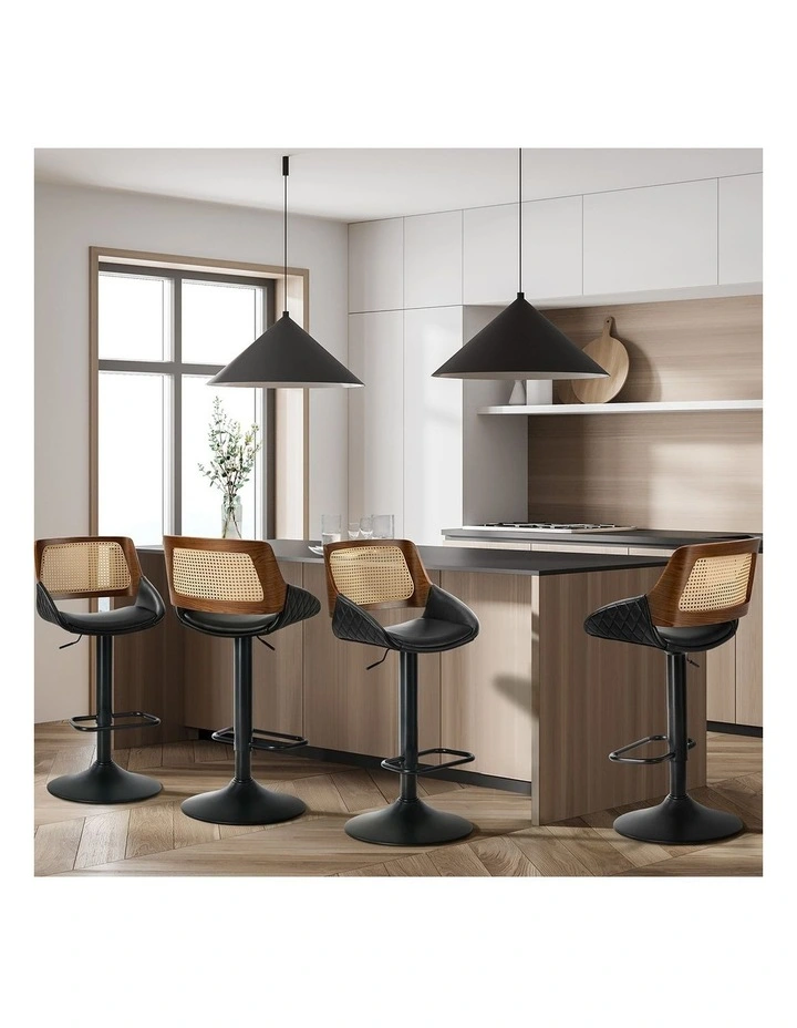Oikiture 4x Bar Stools Kitchen Dining Chairs Gas Lift Stool Rattan Leather Black image 5