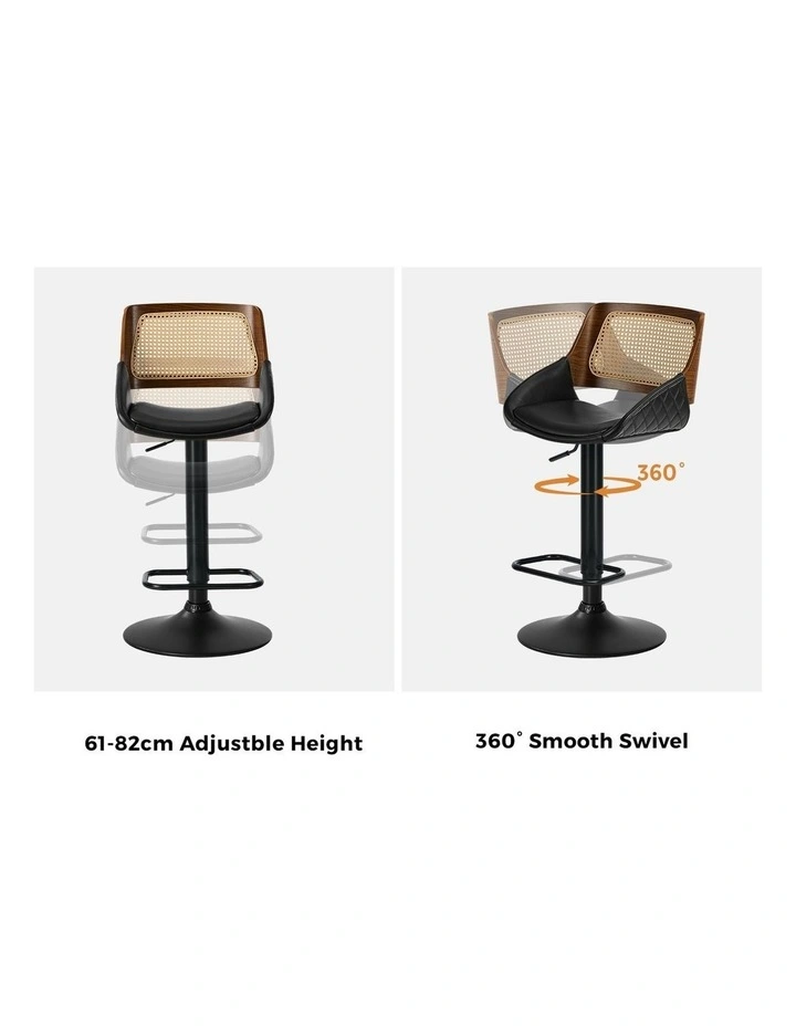 Oikiture 4x Bar Stools Kitchen Dining Chairs Gas Lift Stool Rattan Leather Black image 6