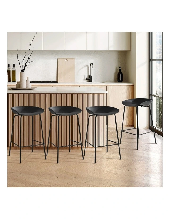 Oikiture Set of 4 Kitchen Bar Stools Stool Dinning Counter Chairs Metal Black image 4