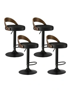 Oikiture Set of 4 Kitchen Bar Stools Gas Lift Swivel Chairs Stool Wooden Leather