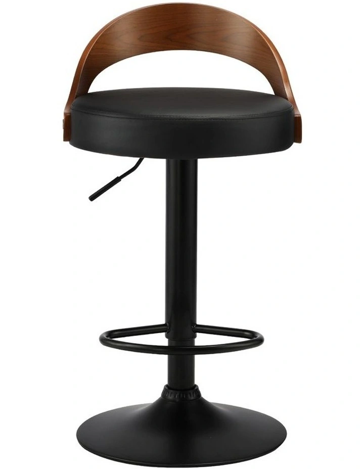 Oikiture Set of 4 Kitchen Bar Stools Gas Lift Swivel Chairs Stool Wooden Leather image 2