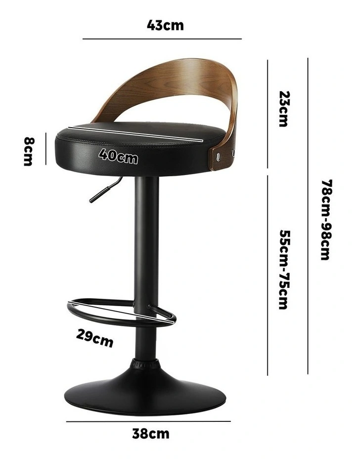 Oikiture Set of 4 Kitchen Bar Stools Gas Lift Swivel Chairs Stool Wooden Leather image 3