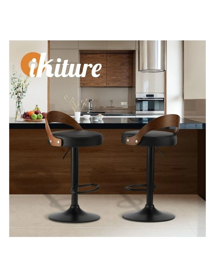 Oikiture Set of 4 Kitchen Bar Stools Gas Lift Swivel Chairs Stool Wooden Leather image 7