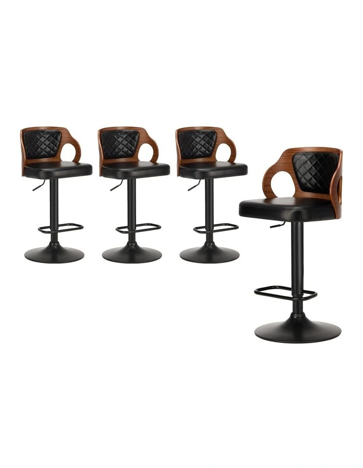 Oikiture 4X Bar Stools Kitchen Gas Lift Swivel Chairs Wooden Barstool image 1