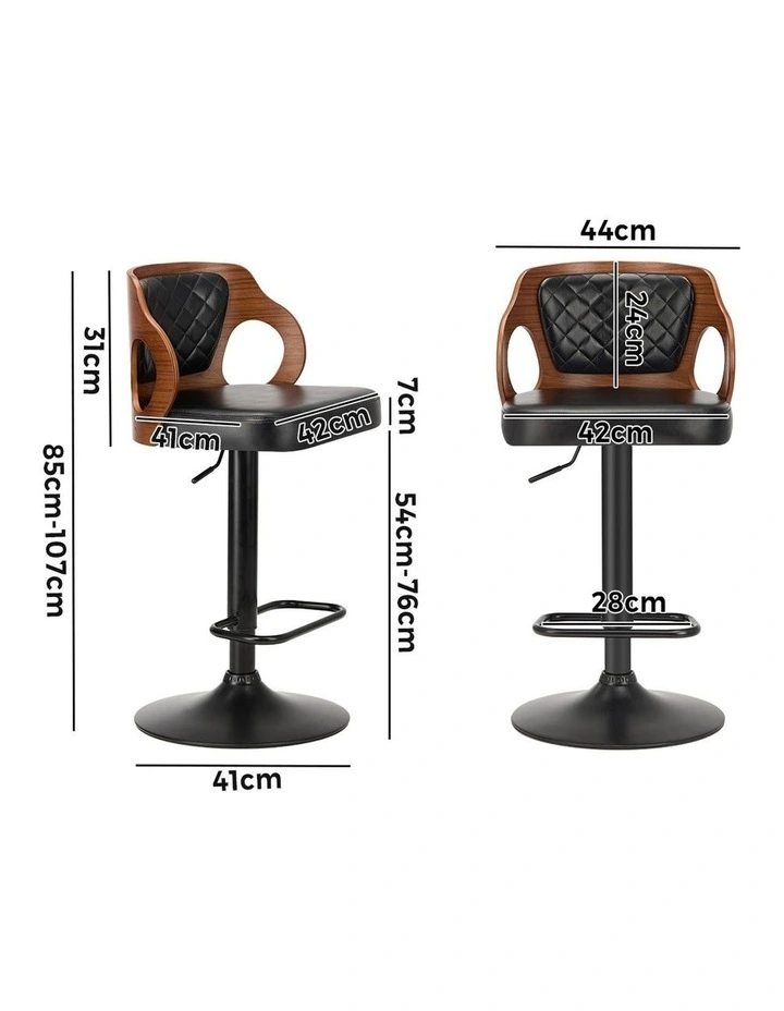 Oikiture 4X Bar Stools Kitchen Gas Lift Swivel Chairs Wooden Barstool image 3