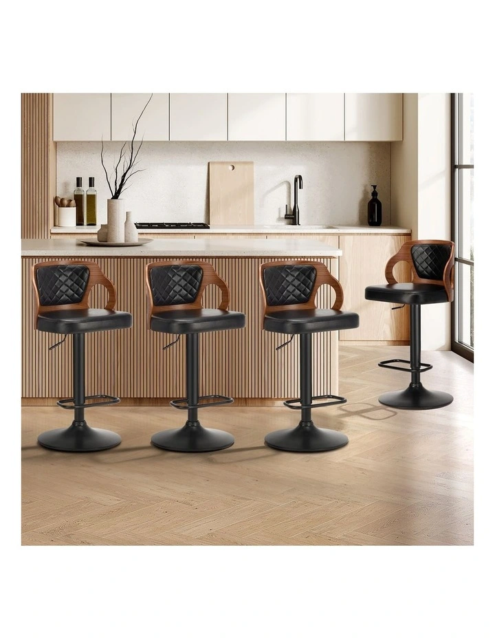 Oikiture 4X Bar Stools Kitchen Gas Lift Swivel Chairs Wooden Barstool image 4