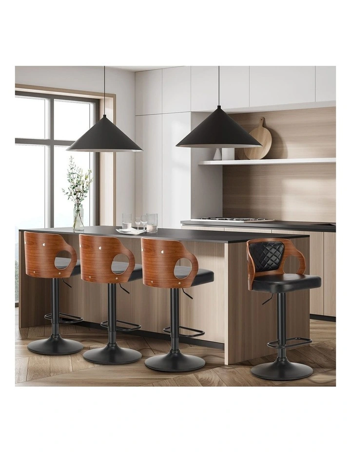 Oikiture 4X Bar Stools Kitchen Gas Lift Swivel Chairs Wooden Barstool image 5