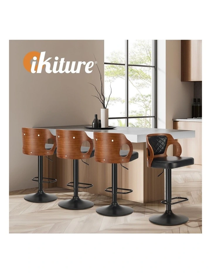 Oikiture 4X Bar Stools Kitchen Gas Lift Swivel Chairs Wooden Barstool image 7
