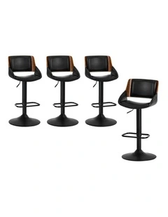 Oikiture 4x Bar Stools Kitchen Dining Chairs Swivel Gas Lift Stool Leather Black