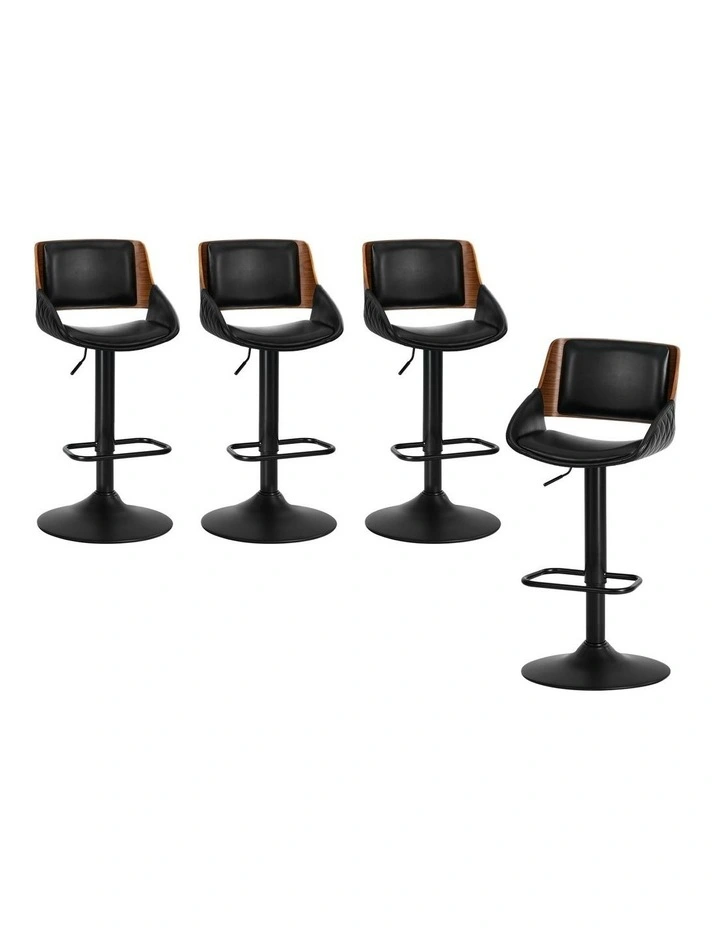 Oikiture 4x Bar Stools Kitchen Dining Chairs Swivel Gas Lift Stool Leather Black image 1