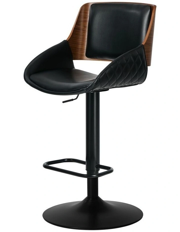 Oikiture 4x Bar Stools Kitchen Dining Chairs Swivel Gas Lift Stool Leather Black image 2
