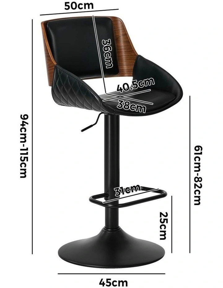 Oikiture 4x Bar Stools Kitchen Dining Chairs Swivel Gas Lift Stool Leather Black image 3