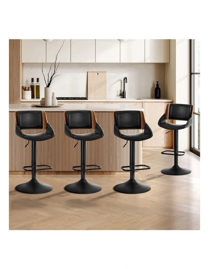 Oikiture 4x Bar Stools Kitchen Dining Chairs Swivel Gas Lift Stool Leather Black image 4