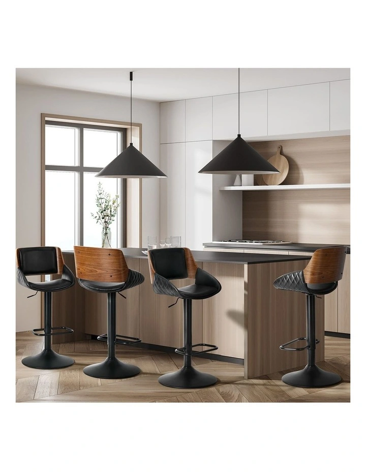 Oikiture 4x Bar Stools Kitchen Dining Chairs Swivel Gas Lift Stool Leather Black image 5