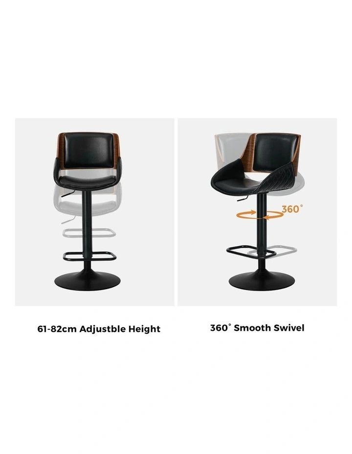 Oikiture 4x Bar Stools Kitchen Dining Chairs Swivel Gas Lift Stool Leather Black image 6