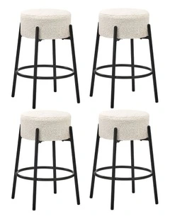 Oikiture 4x Bar Stools Kitchen Dining Chair Round Stool Boucle Fabric White