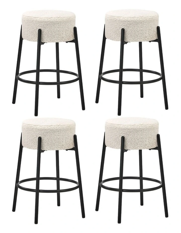 Oikiture 4x Bar Stools Kitchen Dining Chair Round Stool Boucle Fabric White image 1