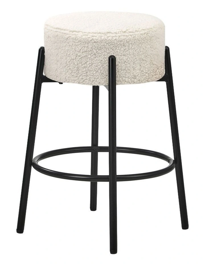 Oikiture 4x Bar Stools Kitchen Dining Chair Round Stool Boucle Fabric White image 2