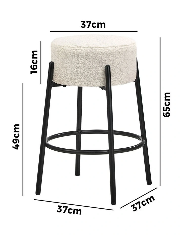 Oikiture 4x Bar Stools Kitchen Dining Chair Round Stool Boucle Fabric White image 3
