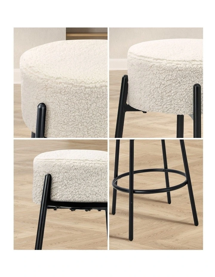 Oikiture 4x Bar Stools Kitchen Dining Chair Round Stool Boucle Fabric White image 6