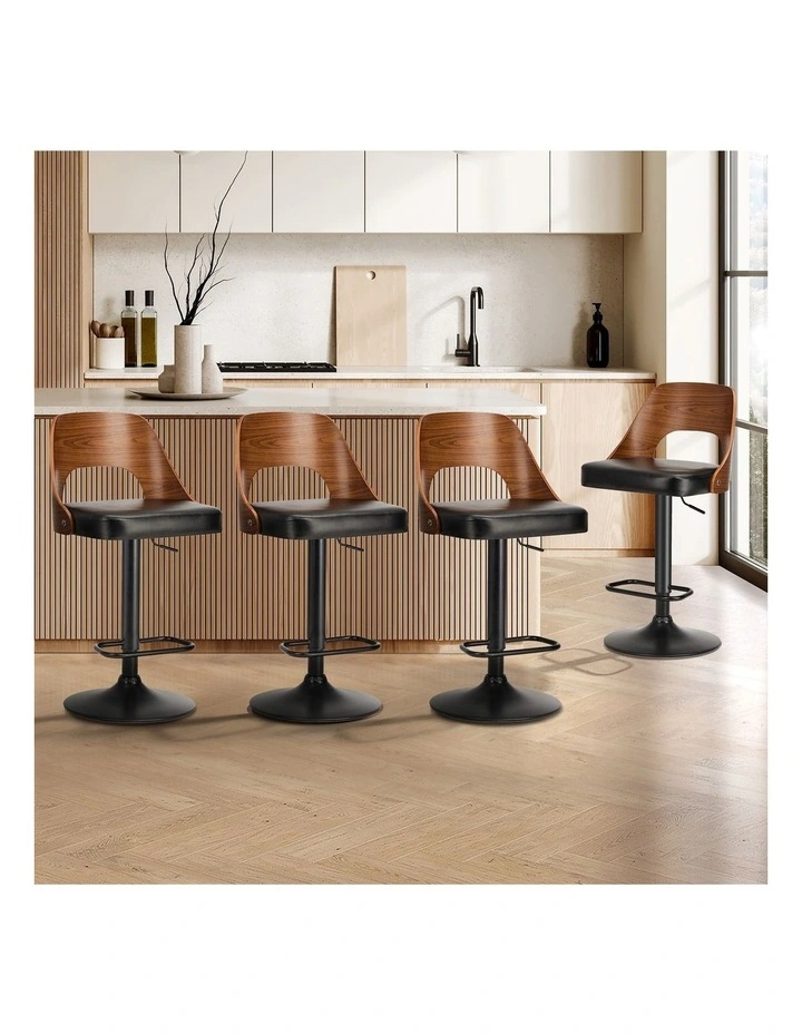 Oikiture Bar Stools Swivel Counter Stool Kitchen Gas Lift Chair Leather Set of 4 image 4