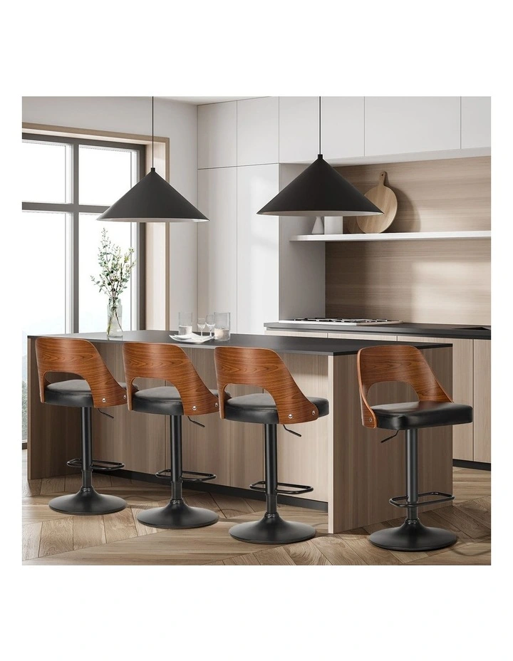 Oikiture Bar Stools Swivel Counter Stool Kitchen Gas Lift Chair Leather Set of 4 image 5