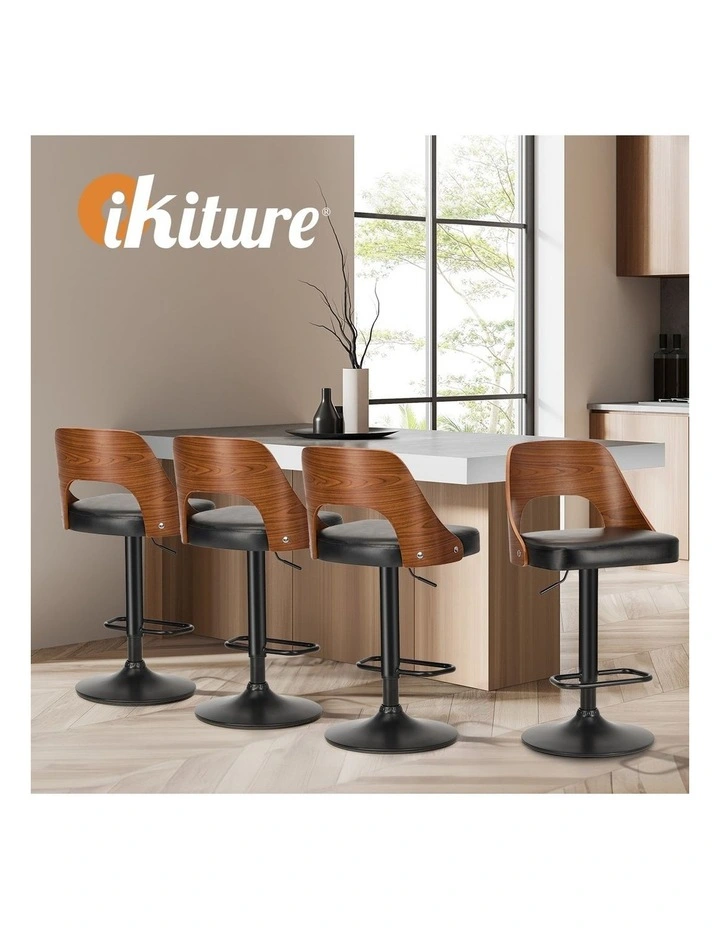 Oikiture Bar Stools Swivel Counter Stool Kitchen Gas Lift Chair Leather Set of 4 image 7