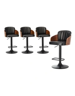 Oikiture 4x Bar Stools Adjustable Counter Height Stool Swivel Leather Black