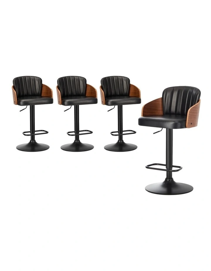 Oikiture 4x Bar Stools Adjustable Counter Height Stool Swivel Leather Black image 1