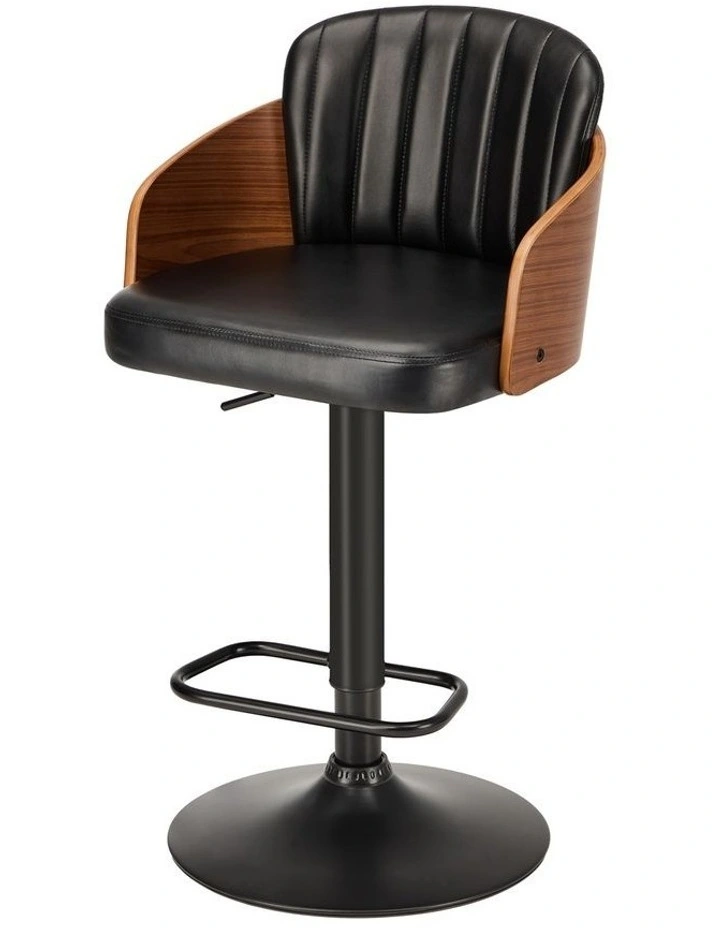 Oikiture 4x Bar Stools Adjustable Counter Height Stool Swivel Leather Black image 2