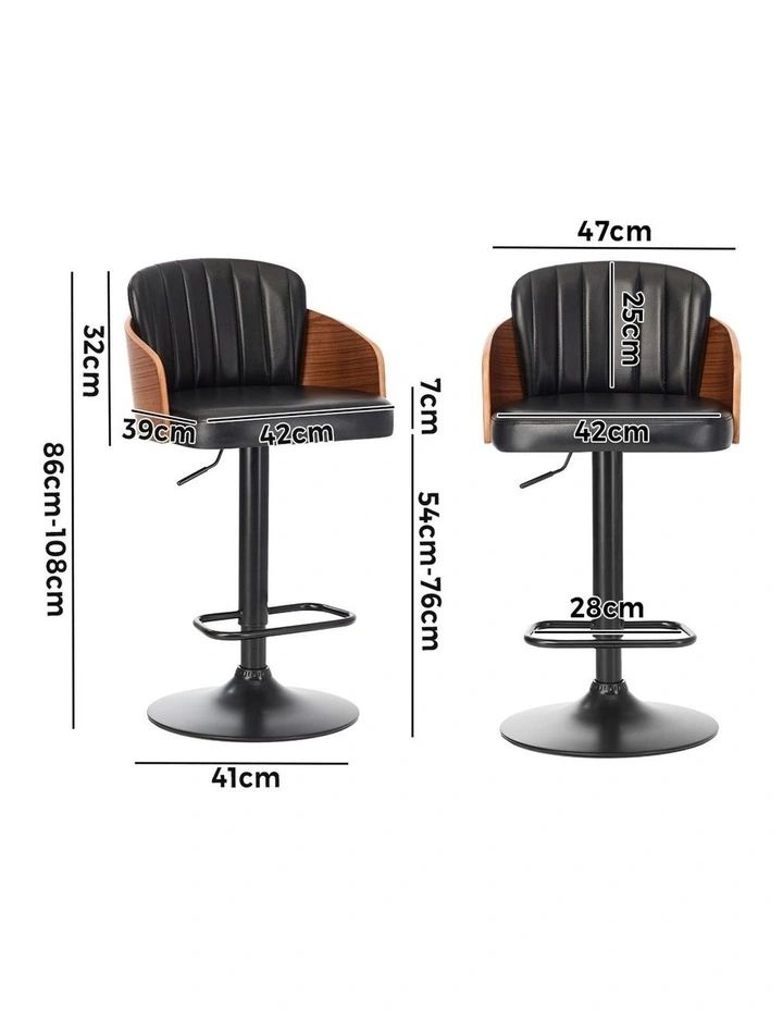Oikiture 4x Bar Stools Adjustable Counter Height Stool Swivel Leather Black image 3