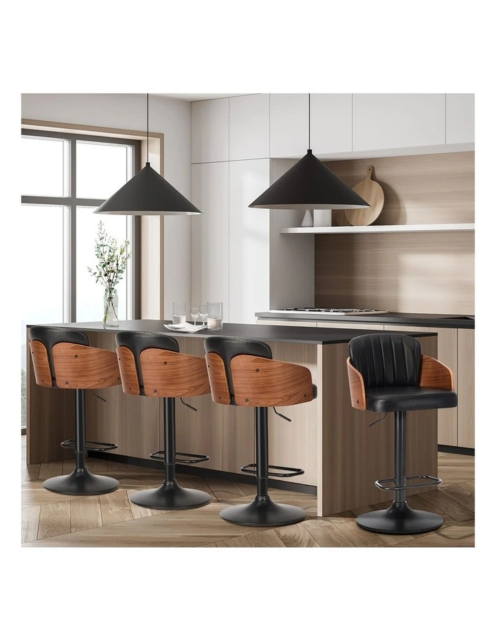 Oikiture 4x Bar Stools Adjustable Counter Height Stool Swivel Leather Black image 5