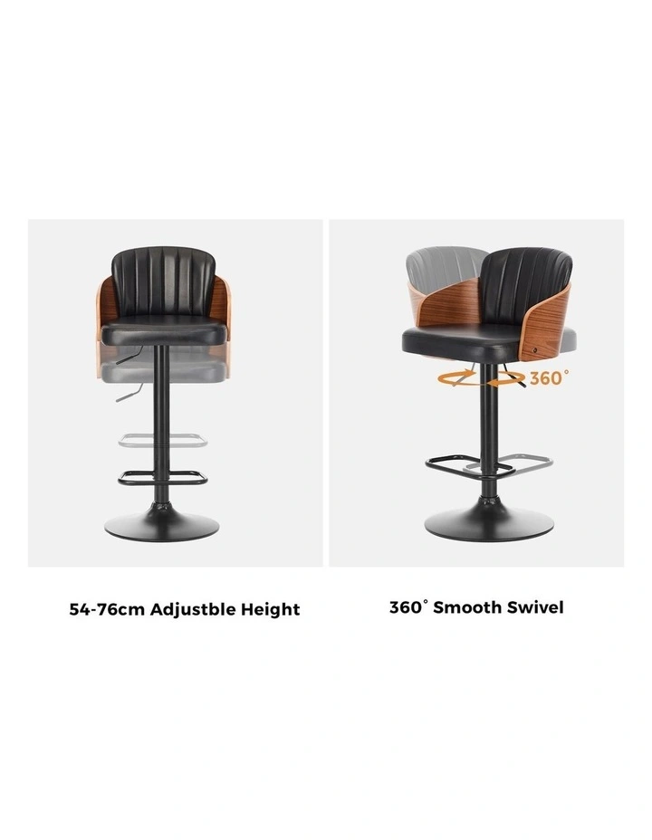 Oikiture 4x Bar Stools Adjustable Counter Height Stool Swivel Leather Black image 6
