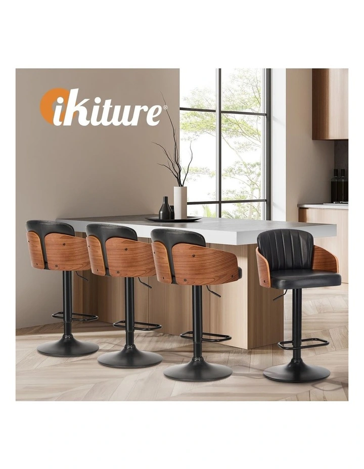 Oikiture 4x Bar Stools Adjustable Counter Height Stool Swivel Leather Black image 7