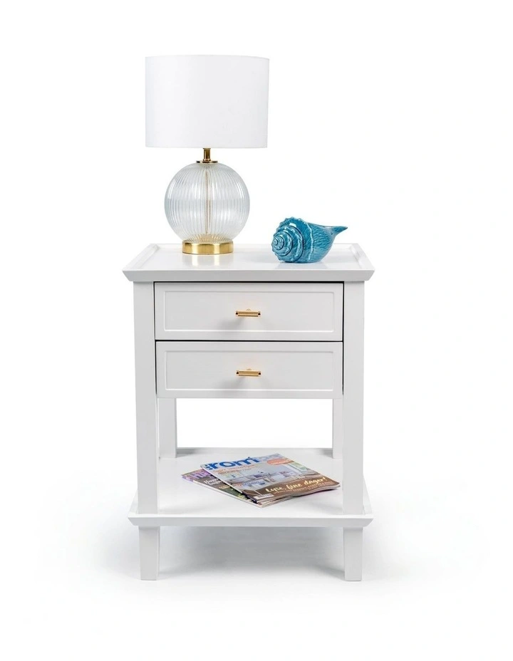 Amber Hamptons 2 Draw White Bedside Table w/Brass Handle 50cm image 1