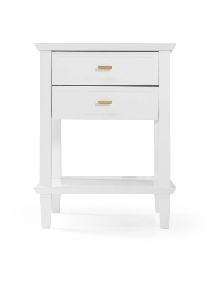 Amber Hamptons 2 Draw White Bedside Table w/Brass Handle 50cm image 3