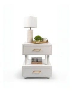 Nikita Double Draw Brass Handle Bedside Table 55cm