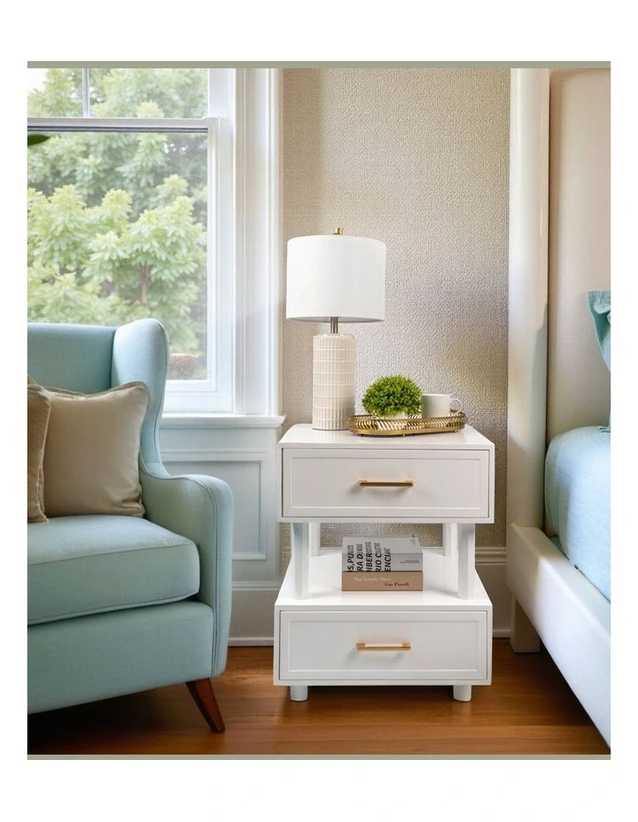 Nikita Double Draw Brass Handle Bedside Table 55cm image 2
