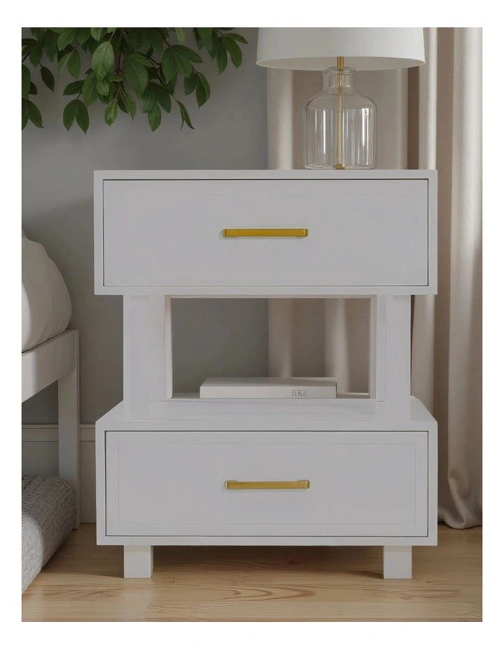 Nikita Double Draw Brass Handle Bedside Table 55cm image 3