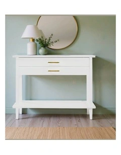 Amber Hamptons 2 Draw White Console w/Brass Handle 120 cm